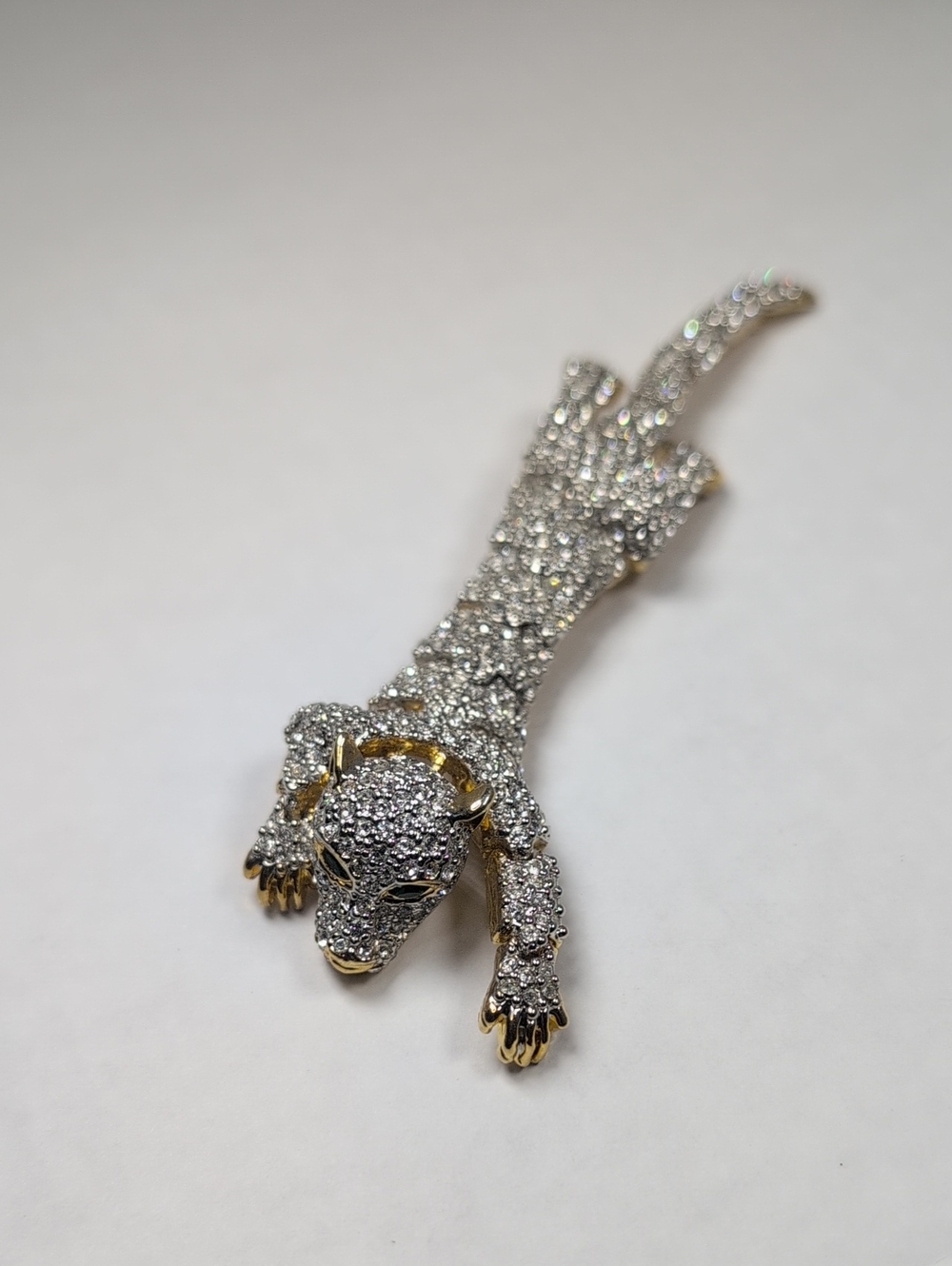 Articulated Leopard Rhinestone Brooch